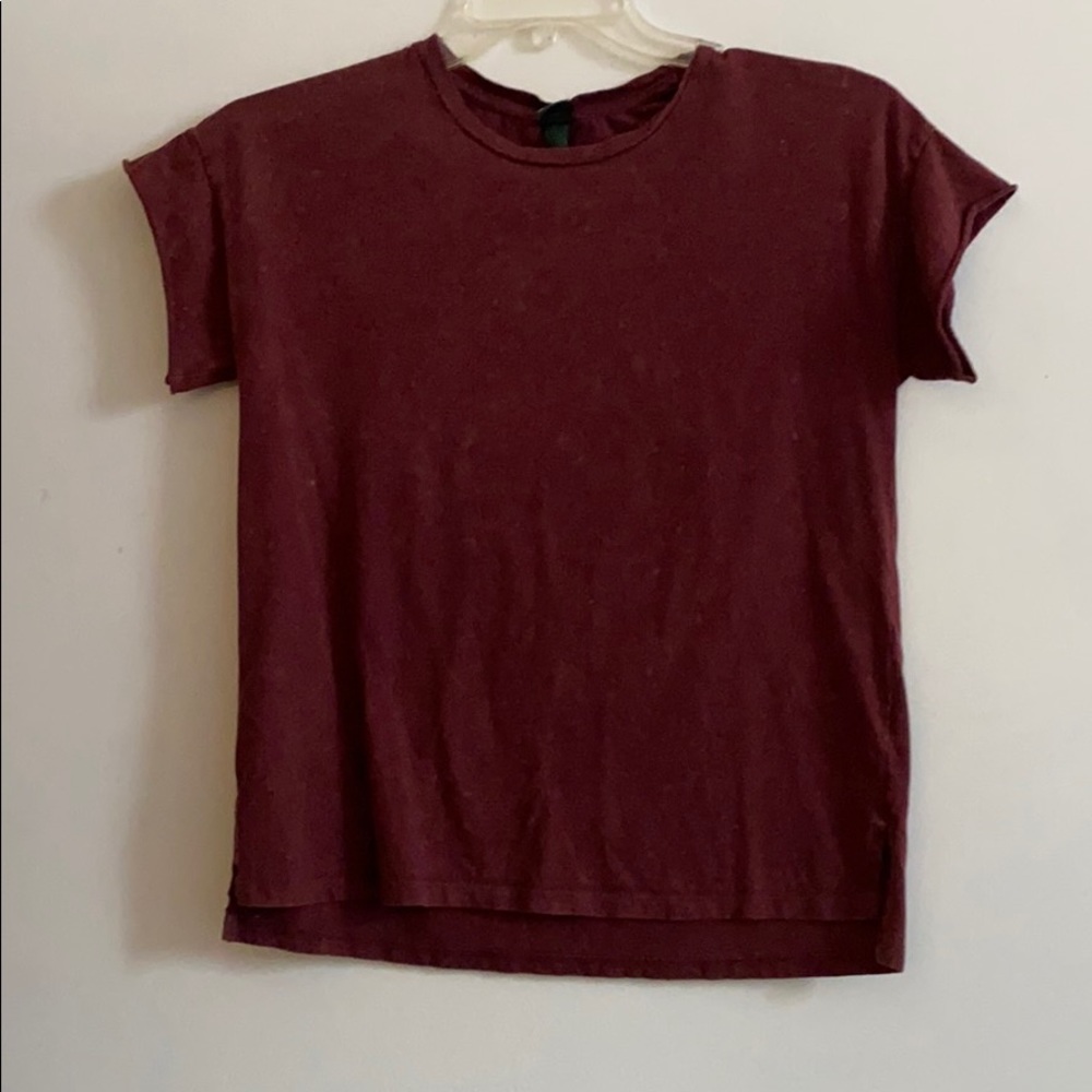 maroon top with flaired sleeves